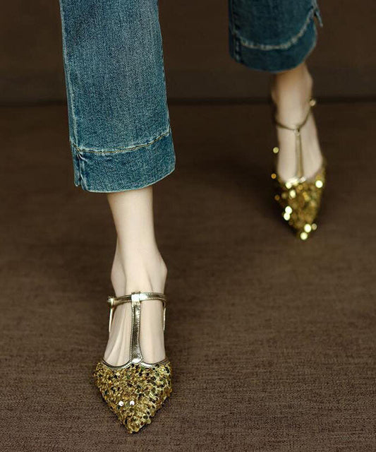 Gold Sequins Stylish Splicing Comfy Sandals Pointed Toe