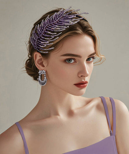 Gradient Color Purple Feather Acrylic Crystal Beading HairPiece