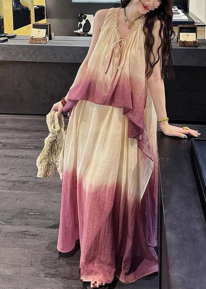 Gradient Color Red Halter Maxi Spaghetti Strap Sundress Sleeveless