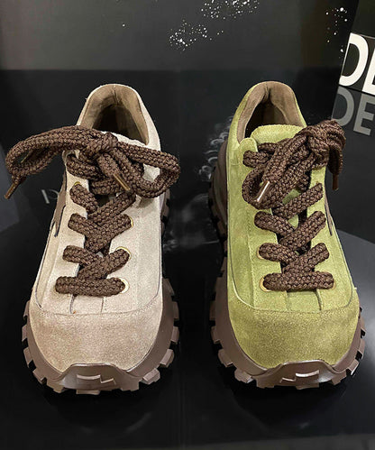 Green Lace Up Splicing Suede Platform Flat Feet Shoes