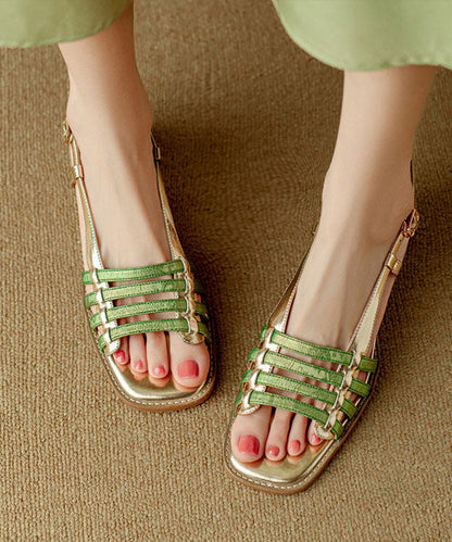 Green Sandals Chunky Cowhide Leather Chic Splicing Peep Toe
