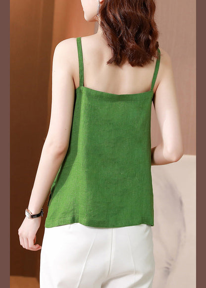 Green Square Collar Solid Top Sleeveless