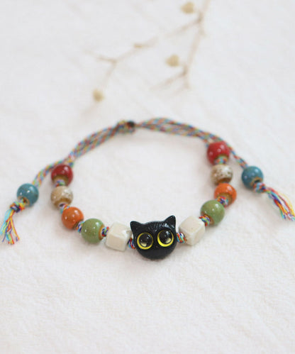 Handmade Blue Weave Ceramic Beading Owl Charm Bracelet