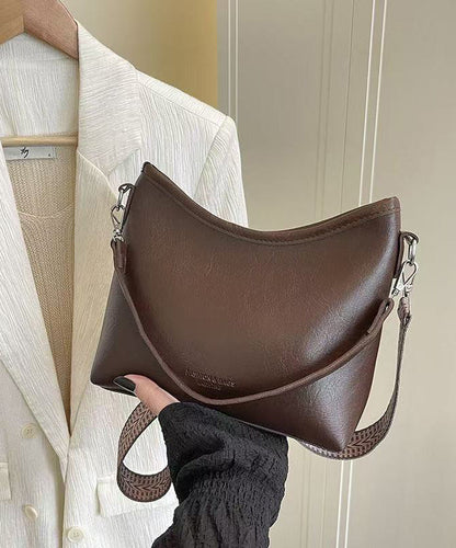 Handmade Brown Fuzzy Ball Decorated Faux Leather Side Pack
