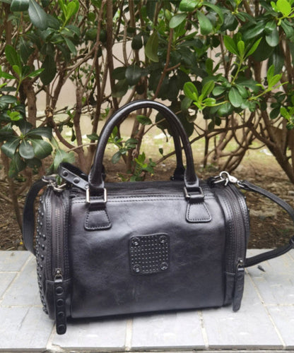 Handmade Coffee Rivet Calf Leather Tote Bag