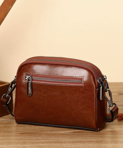 Handmade Coffee Versatile Calf Leather CrossBody Bag