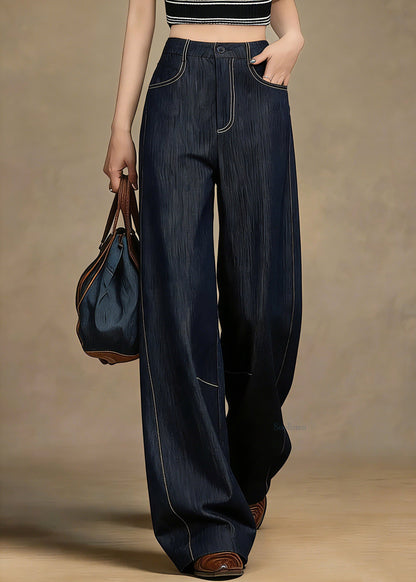 Handmade Denim Blue High Waist Pockets Patchwork Jeans Jeans Spring
