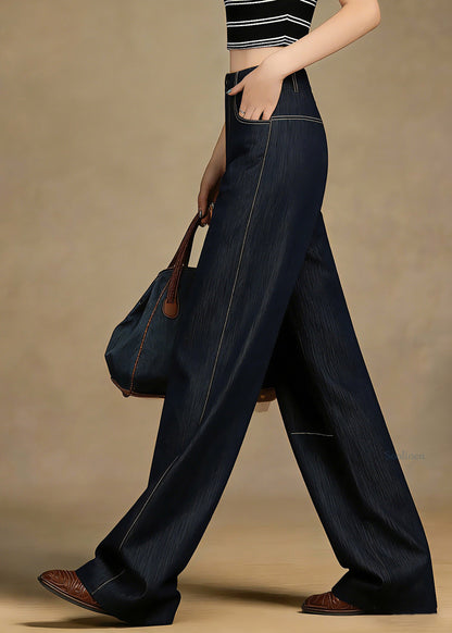 Handmade Denim Blue High Waist Pockets Patchwork Jeans Jeans Spring