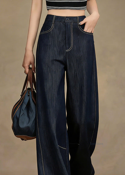 Handmade Denim Blue High Waist Pockets Patchwork Jeans Jeans Spring