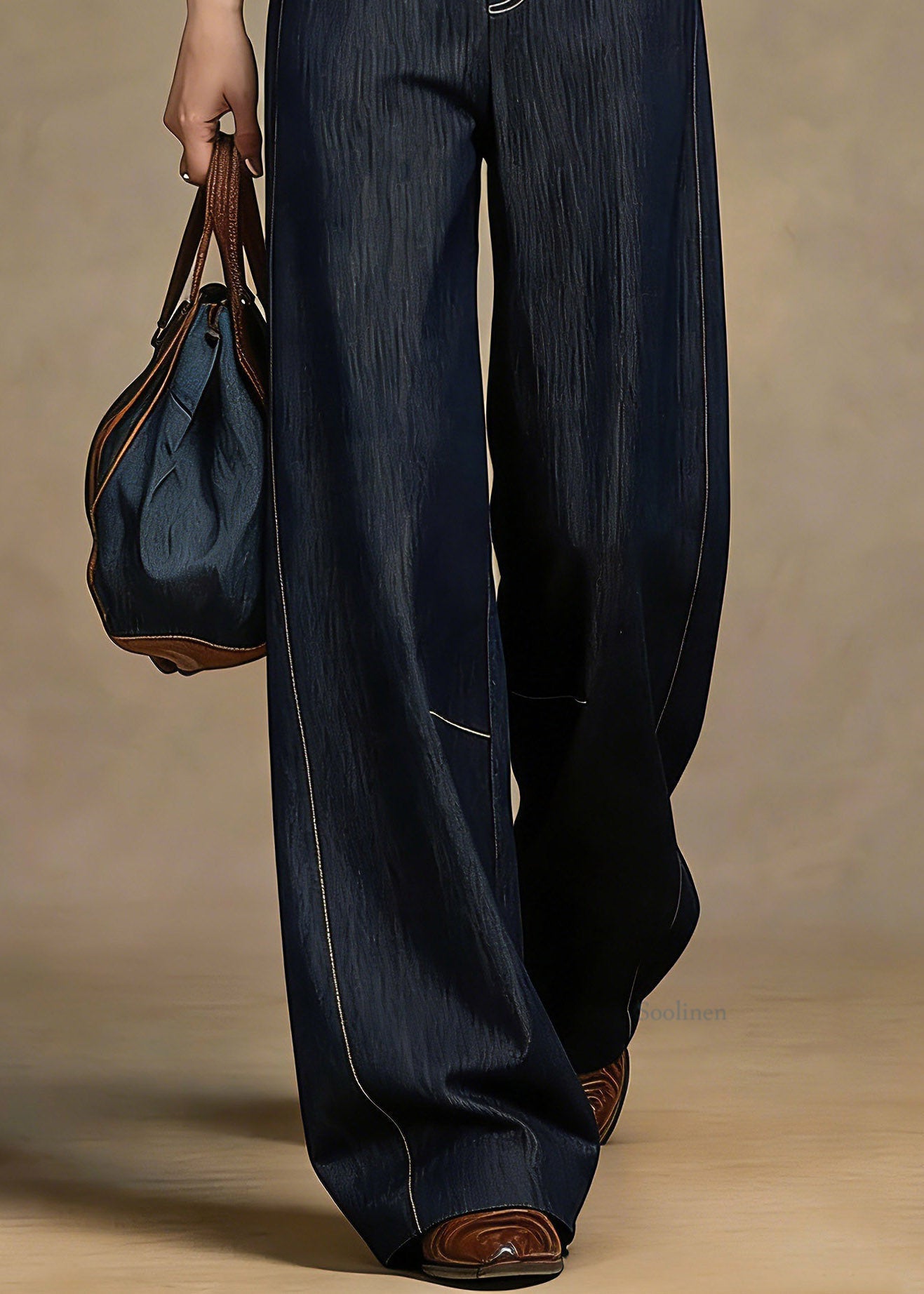 Handmade Denim Blue High Waist Pockets Patchwork Jeans Jeans Spring
