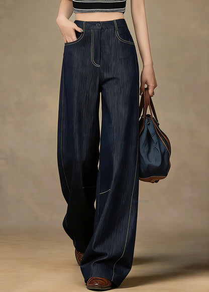 Handmade Denim Blue High Waist Pockets Patchwork Jeans Jeans Spring