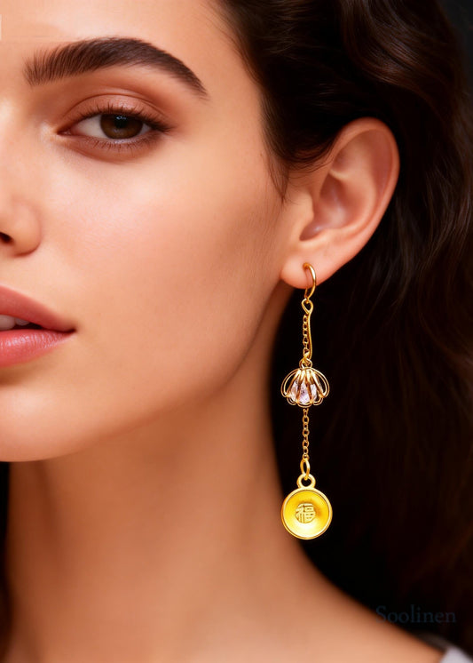 Handmade Golden Bowl 14K Gold Drop Earrings