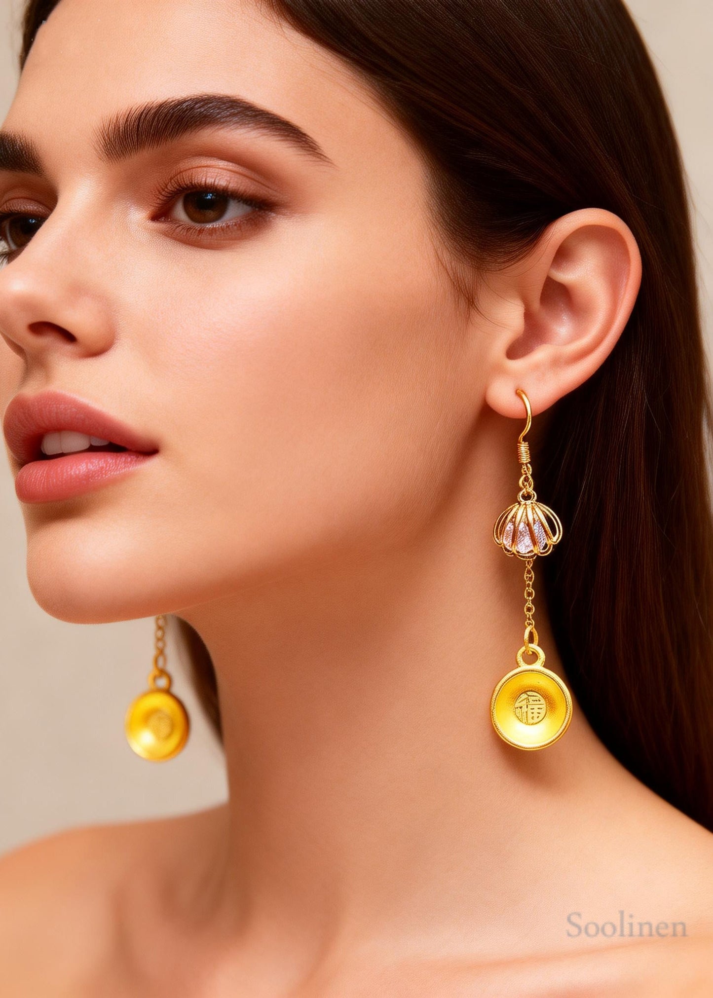 Handmade Golden Bowl 14K Gold Drop Earrings