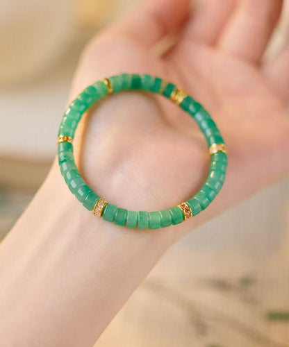 Handmade Green Sterling Silver Alloy Jade Beading Chain Bracelet