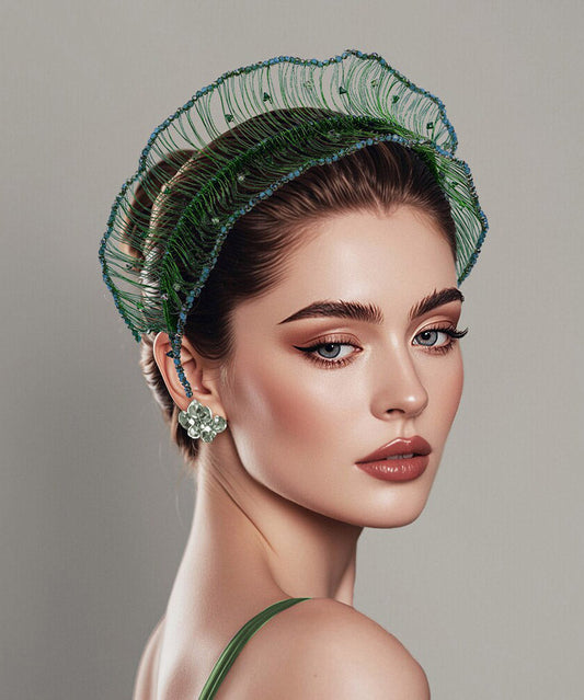 Handmade Green Weave Zircon Beading HairPiece