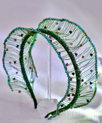 Handmade Green Weave Zircon Beading HairPiece