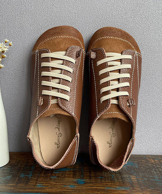 Handmade Khaki Cowhide Leather Penny Loafers Splicing Lace Up