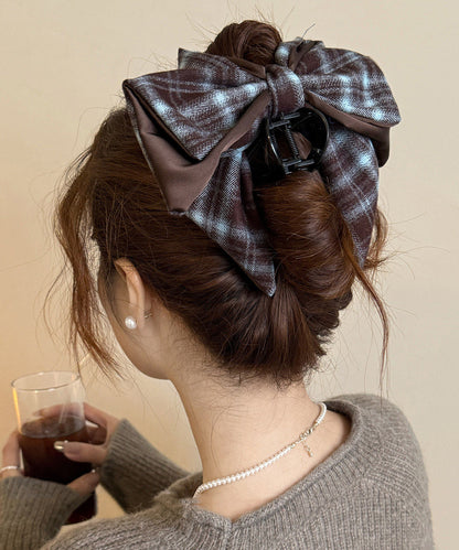 Handmade Navy Blue Plaid Alloy Bow Hairpin