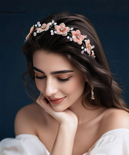 Handmade Orange Weave Pearl Floral HairPiece
