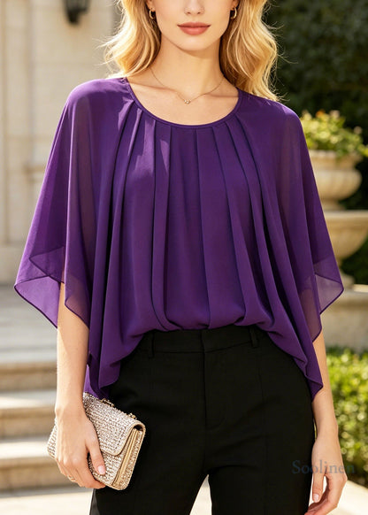Handmade Purple Oversized Chiffon Shirt Batwing Sleeve