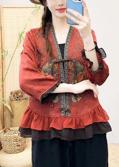 Handmade Red Embroidered Patchwork Silk Shirt Bracelet Sleeve