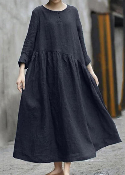 Handmade Red O-Neck Patchwork Pockets Robe Dresses Fall