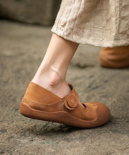 Handmade Splicing Flats Yellow Cowhide Leather Buckle Strap