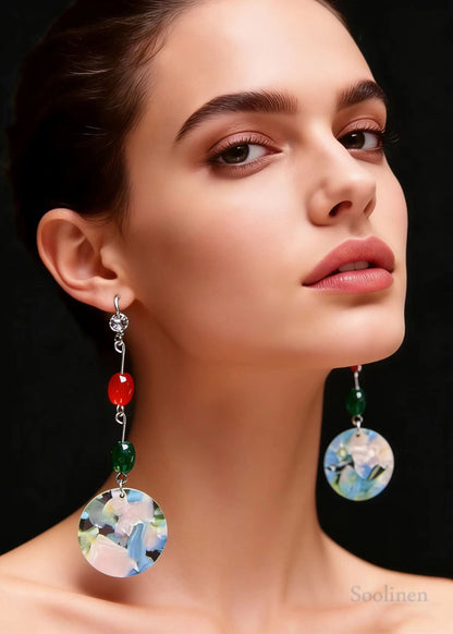 Handmade Turquoise Collocation Coral Acrylic Drop Earrings