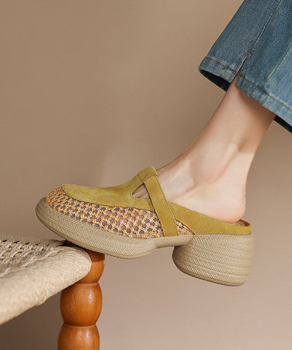 Hollow Out Yellow Splicing Platform Thong Sandals