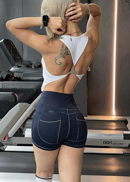 Hot Black Sequined Backless Gymshark Sports Bra