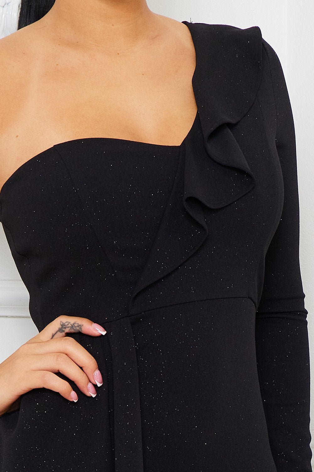Symphony Dress - Glitter Fabric One Shoulder Maxi Dress