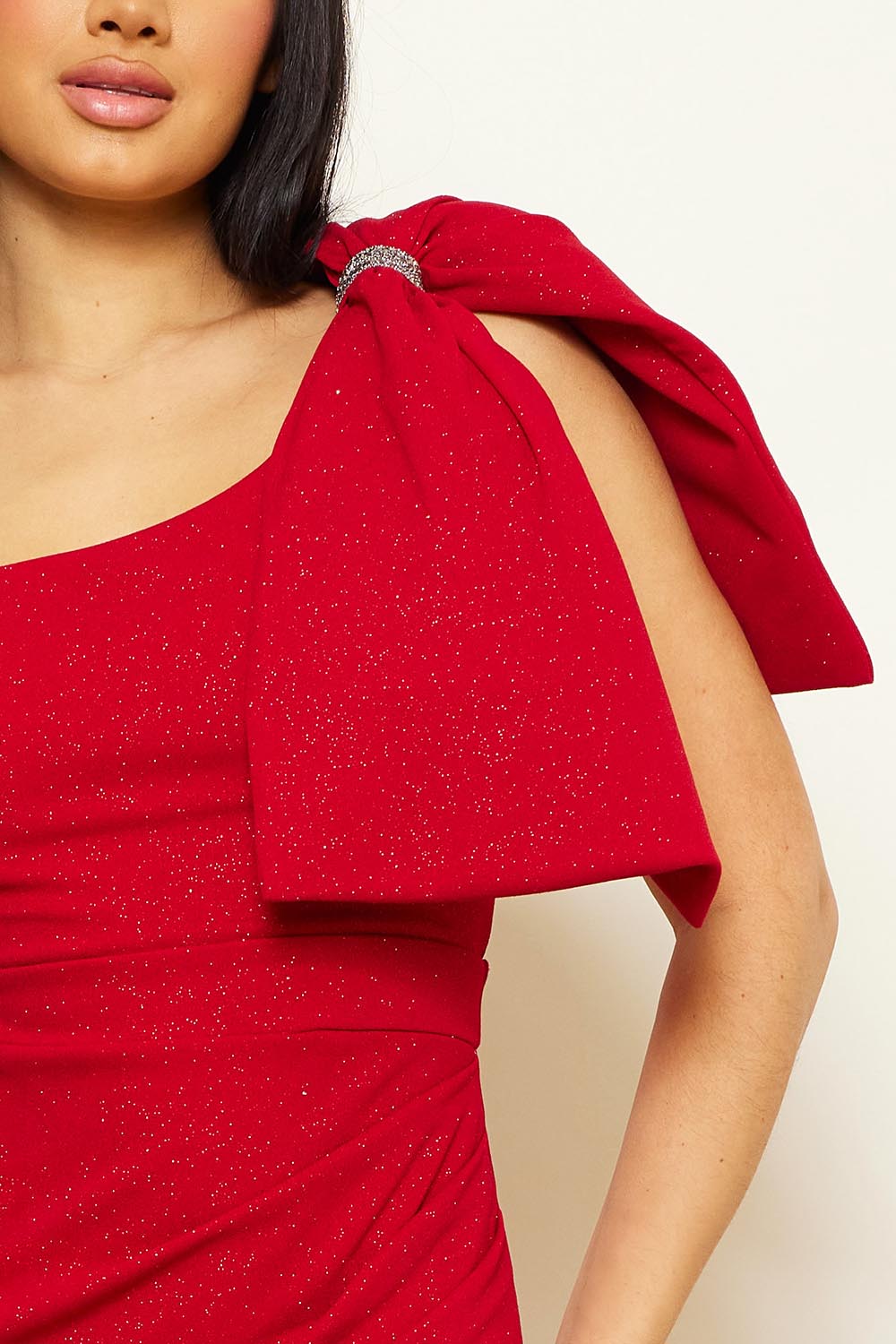Symphony Dress - One Shoulder Oversized Bow On Sleeve Maxi Dress