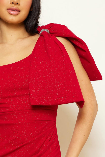 Symphony Dress - One Shoulder Oversized Bow On Sleeve Maxi Dress
