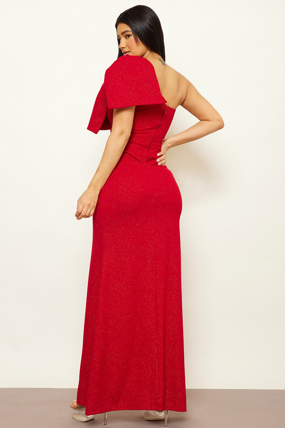 Symphony Dress - One Shoulder Oversized Bow On Sleeve Maxi Dress