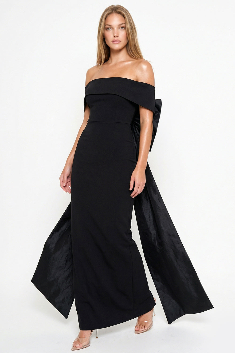 Symphony Dress - Contrast Fabric Off The Shoulder Maxi Dress