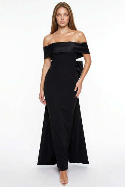 Symphony Dress - Contrast Fabric Off The Shoulder Maxi Dress