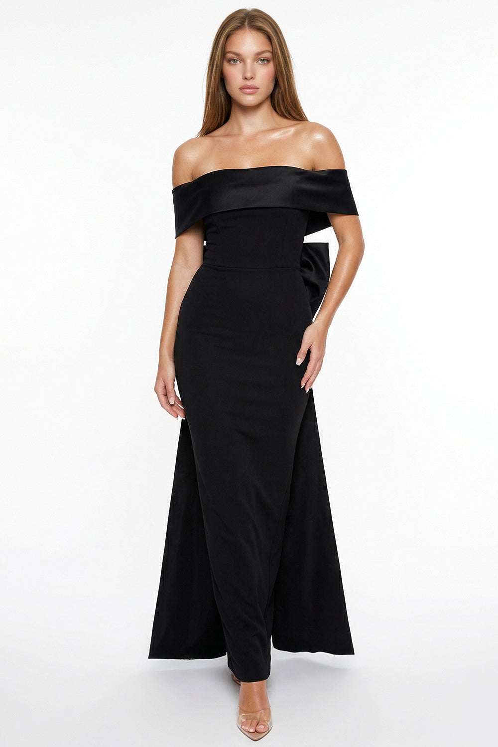 Symphony Dress - Contrast Fabric Off The Shoulder Maxi Dress