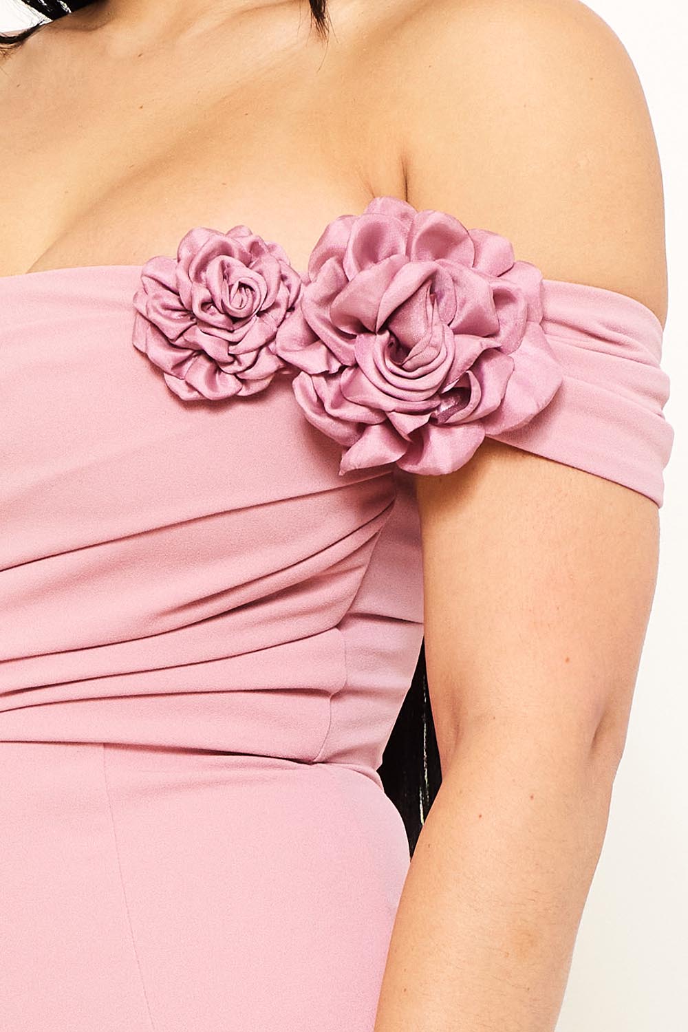 Symphony Dress - Flower On Sleeve Off The Shoulder Maxi Dress