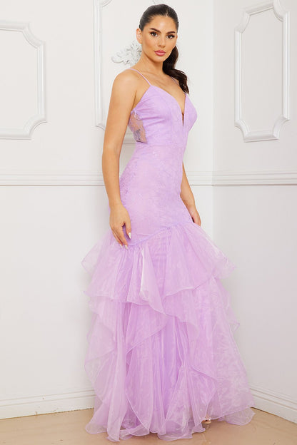 Symphony Dress - Lace And Chiffon Ruffle Mermaid Maxi Dress