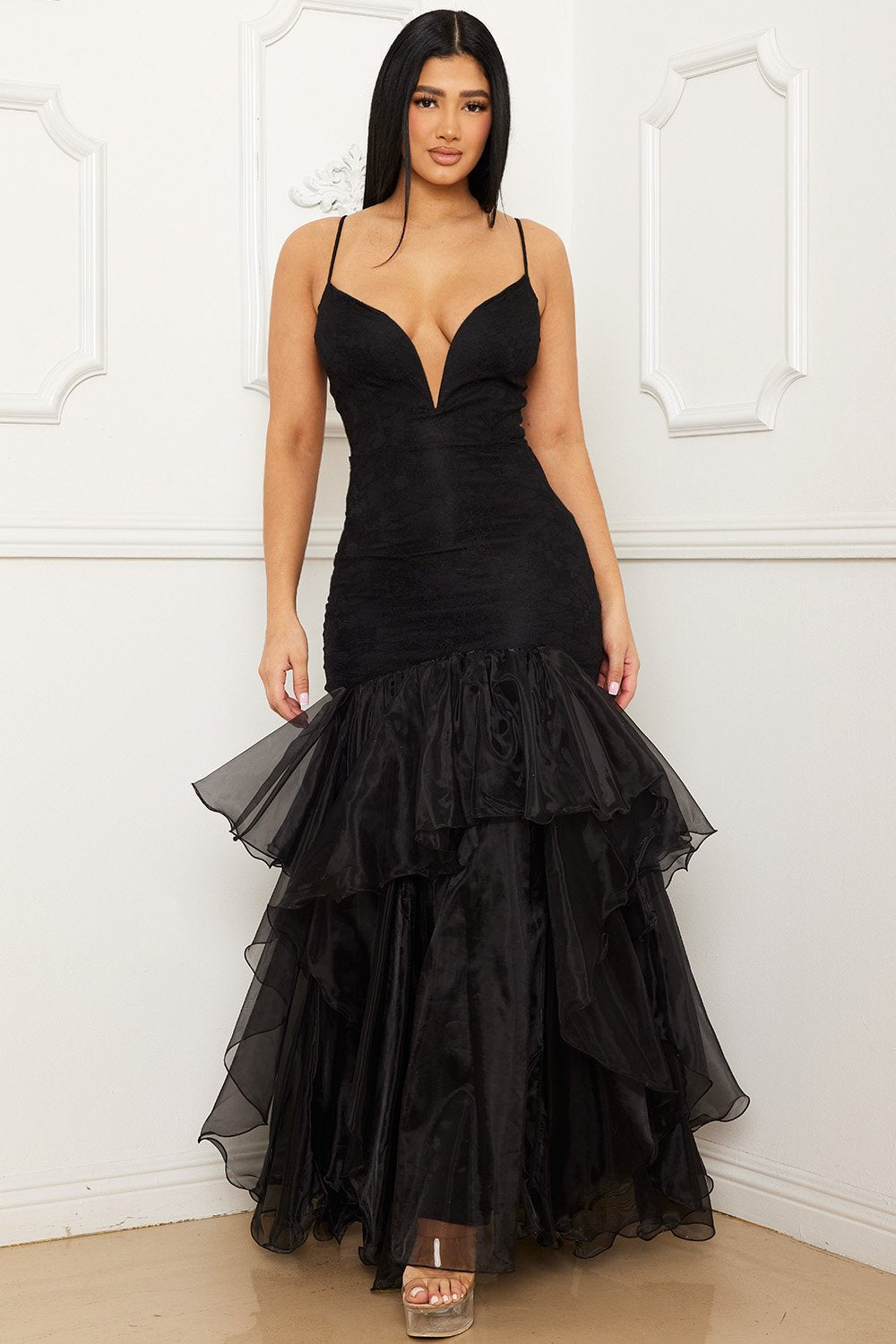 Symphony Dress - Lace And Chiffon Ruffle Mermaid Maxi Dress