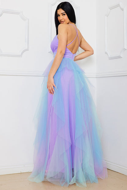 Symphony Dress - Two Tone Mesh Ruffle Maxi Dress