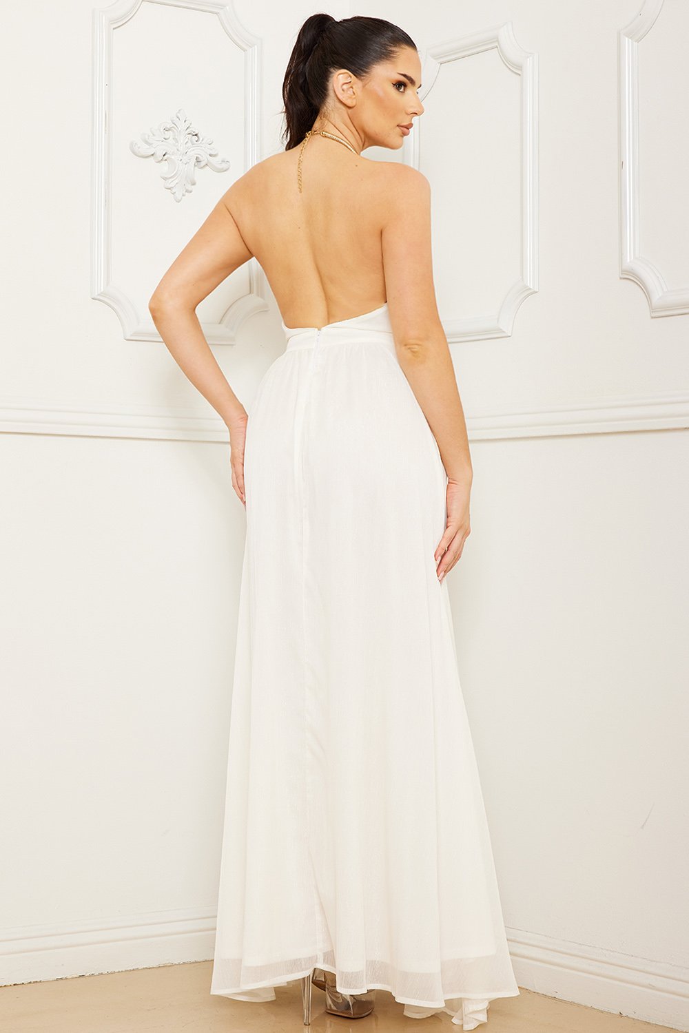 Symphony Dress - Halter Surplice With Chain Necklace Maxi Dress