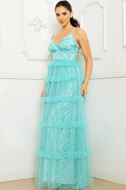Symphony Dress - Geo Print Mesh Layered Maxi Dress