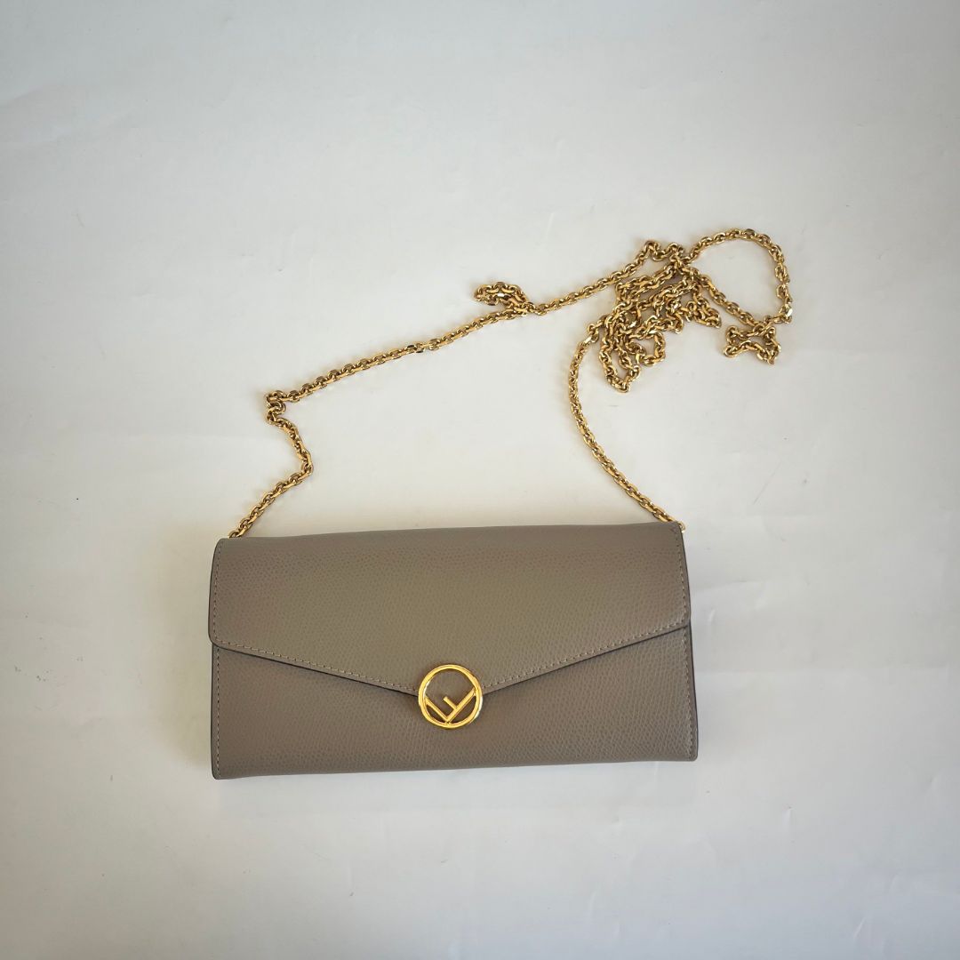 Fendi Grey Leather Continental With Chain
