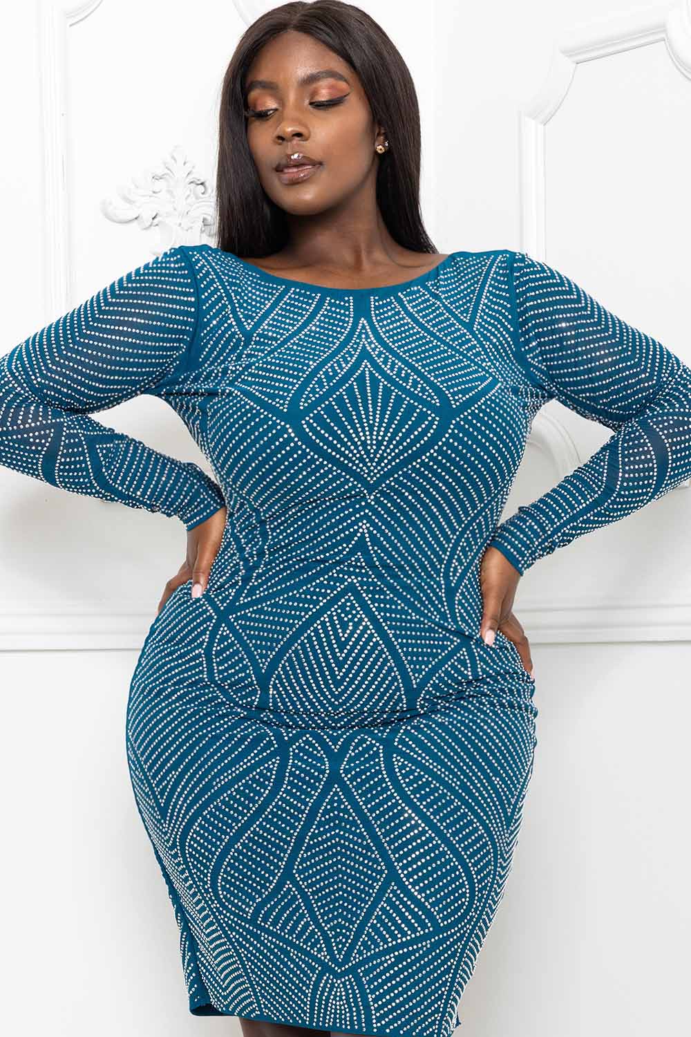 Symphony Dress - Rhinestone Front And Back Plus Size Night Out Midi Dress
