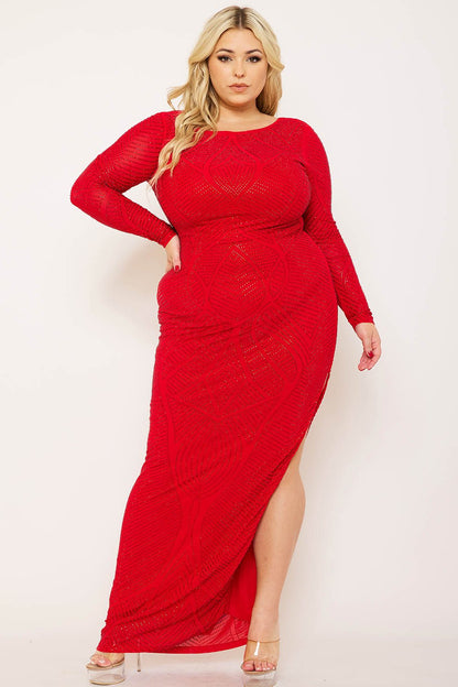 Symphony Dress - Patterned Rhinestone Plus Size Night Out Maxi Dress