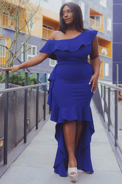 Symphony Dress - One Shoulder Ruffle Detailed Maxi Dress