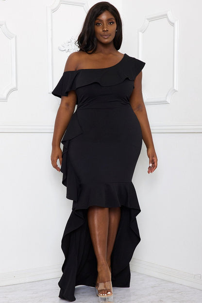 Symphony Dress - One Shoulder Ruffle Detailed Maxi Dress