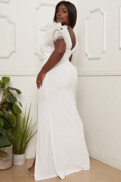 Symphony Dress - Mesh Tulle Shoudler Plus Size Maxi Dress