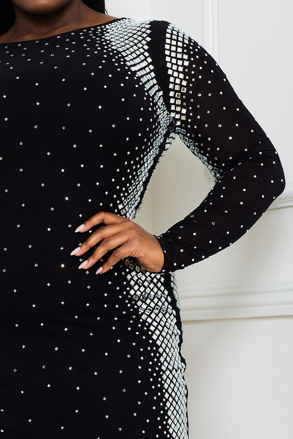 Symphony Dress - Square And Rhinestone Mesh Mini Dress